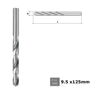 Quality Drill Bit For Metal HSS DIN 338 Silver - Diameter 9.5mm - Length 125mm