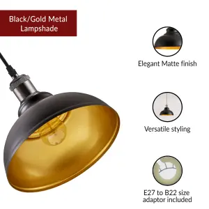 Innoteck Metal Ceiling Lampshade - Black/Inner Gold