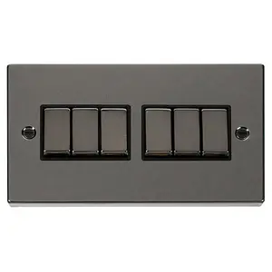 Black Nickel 10A 6 Gang 2 Way Ingot Light Switch - Black Trim - SE Home