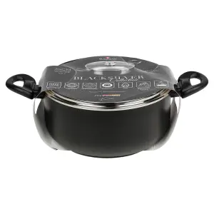 BLAUMANN 24x11cm Casserole with Glass Lid 4.2L Matt Black Cookware Frying Grill Pots Pan Saucepan Casserole Soft Touch Handle Lid