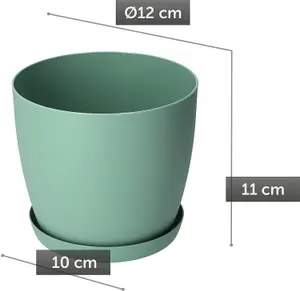 Plant Pots Flower Planter 6 Colours 8 sizes Matt Plastic Pot + Saucer Tray Deco Green 12cm