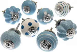 MangoTreeKnobs - Mixed Set of Blues Ceramic Cupboard Knobs x Pack 8 (MG-03)