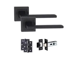 Golden Grace 1 Set Matt Black Aztec Design Straight Door Handle On Sqaure Rose Latch Door Handles Set