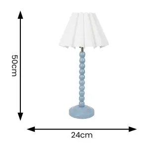 ValueLights Bobbins Powder Blue Table Lamp with White Scallop Tapered Lamp Shade and LED Bulb