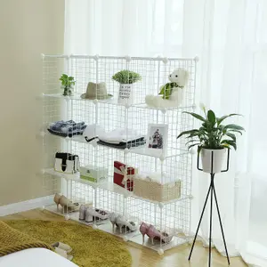 SONGMICS DIY Closet Cabinet, 16 Cube Metal Wire Organizer, Modular Grids and Wire Mesh Shelving, White