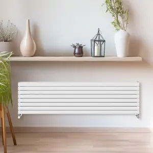 Rinse Bathrooms 472x1800mm White Horizontal Radiator Double Column Oval Panel Radiators Central Heating