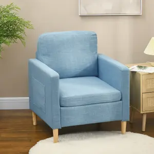 HOMCOM Modern Armchair Upholstered Accent Chair for Bedroom Home Office Blue