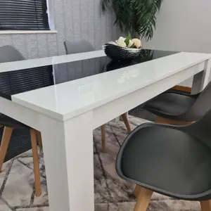 Kitchen Dining Table With 4 Chairs, White Black Table(140X80X75cm) and 4 Dark Grey Tulip Chairs, Kitchen Furniture