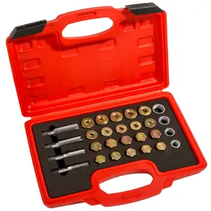 Oil Sump Repair Kit - 4 thread cutters, 20 drain plugs, 40 sealing rings, carry case - silver