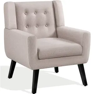 Yaheetech Beige Button Tufted Accent Chair with Solid Wood Legs