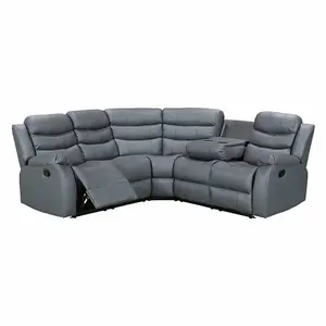 Roma 5 Seater Leather Recliner Corner Sofa Set Grey