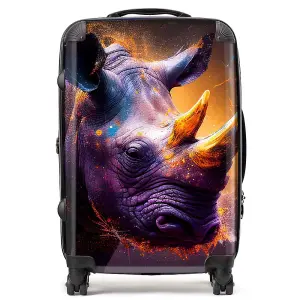 Golden Rhino Face Splashart Suitcase - Medium