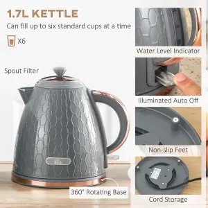 HOMCOM 1.7L Kettle and Toaster Set with Defrost Reheat and Crumb Tray Grey