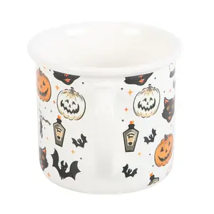 Something Different Spooky Cat And Pumpkin Mug White/Black/Orange (One Size)