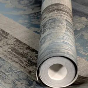 Galerie Adonea Nerites Midnight Blue Metallic Damask Stripe Smooth Wallpaper Roll