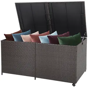 Costway 660L Deck Storage Box Outdoor Wicker Storage Container w/ Wheels