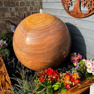 Sandstone Sphere Water Feature - Mains Powered - Natural Stone - L60 x W60 x H60 cm