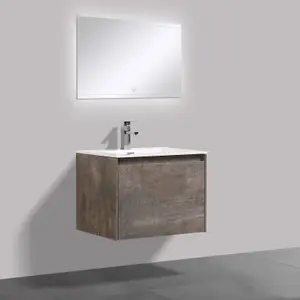 Rigel Metallic Wall Hung Bathroom Vanity Unit with White Basin (W)600mm (H)450mm