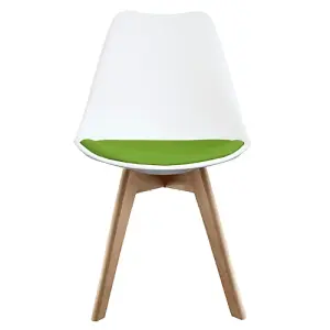 Soho White & Green Plastic Dining Chair with Squared Light Wood Legs