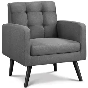 Yaheetech Dark Grey Fabric Armchair Tufted Accent Chair with Rubber Wooden Leg