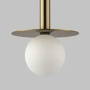 houseof All Brass Plate and Frosted Shade Opal Ball Pendant Ceiling Light - Gold