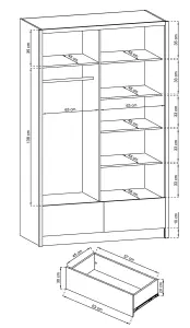 Aria II Mirrored Sliding Two Door Wardrobe 130cm in Black