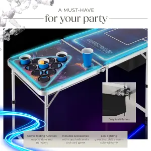 Drink Pong Table - ice box, LED lighting, cup holders, 100 cups, 6 balls