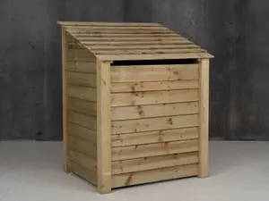 Wooden log store (roof sloping back) with door W-99cm, H-126cm, D-88cm - natural (light green) finish