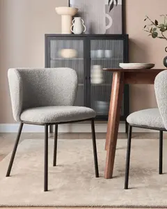 Set of 2 Dining Chairs MINA Boucle Grey