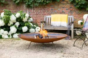 Primrose Corten Steel Fire Pit & Water Bowl 100cm Diameter