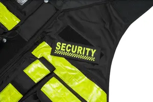 RAC3 High-Visibility Black Security Vest, Yellow Reflective Strips, Body Camera Mounts, Pockets, Adjustable Fit Up to 5XL (Black)