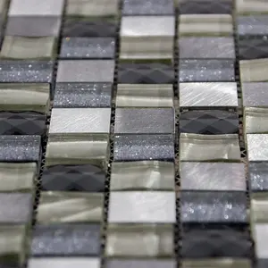 Luxury Grey, Silver & Ivory Glass & Brushed Steel Mosaic Wall Tiles Sheet 8mm