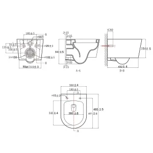 Modern White Rimless D Wall Hung Toilet WC Pan