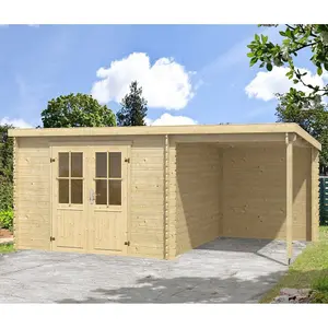 Lasita Osland Tampa Log Cabin with Veranda Canopy - 4.81m x 2.92m - Summer House with Shelter Canopy - Floor not included