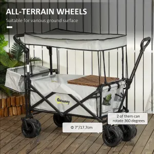 Outsunny Outdoor Push Pull Wagon Stroller Cart w/ Canopy Top Grey