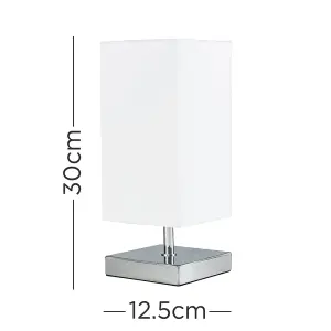 ValueLights Pair Of Modern Square Polished Chrome Touch Table Lamps With White Shades