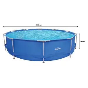 Dellonda Swimming Pool 12ft 360cm Round Steel Frame Above Ground & Filter Pump