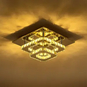 Modern Double Tiers Square Crystal Chrome Effect LED Ceiling Light Fixture Dimmable