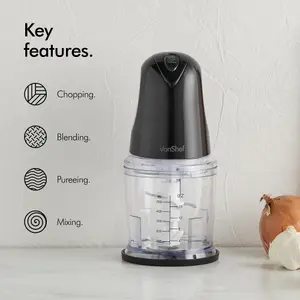 VonShef Mini Chopper 500ml Electric Food Chopper Black Small Food Processor 2 Speeds, Plastic Bowl & Stainless Steel Blades