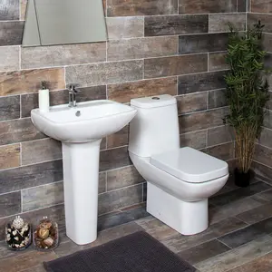 Thornfield White Close Coupled Toilet & Full Pedestal Basin Set