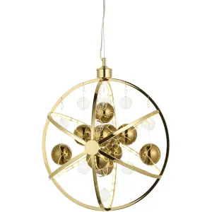 Hanging Ceiling Pendant Light - Gold Effect Plate With Clear & Gold Glass - 8.53W LED (Smd 2835) Warm White