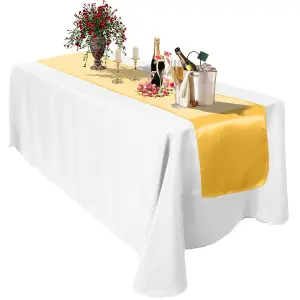 Neel Blue 11x 108 Inch Plain Satin Silk Table Runner, Gold