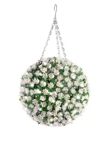 Best Artificial Pre-Lit Outdoor 28cm White Rose hanging Plastic Flower Topiary Ball