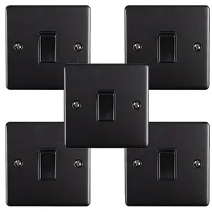 5 PACK 1 Gang Single Metal Light Switch MATT BLACK 2 Way 10A Black Trim