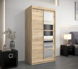 Stylish Oak Sonoma Roma I Sliding Door Wardrobe W1000mm H2000mm D620mm Mirrored Elegant Storage Solution