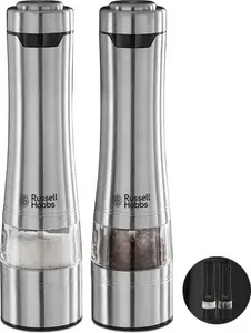 Russell Hobbs Stainless Steel Electric Salt & Pepper Mill Set With Adjustable Ceramic Grinder Heads For Fine Or Coarse Grinding, Battery Operated,