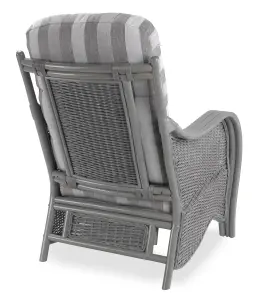 Desser Turin Grey Rattan Conservatory Armchair Real Cane Natural Rattan Indoor Chair w/ UK Sewn Cushion in Duke Grey Stripe Fabric