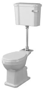 Kinston Traditional Mid Level Toilet Pan, Cistern, Ceramic Handle & Soft Close Seat - White - Balterley