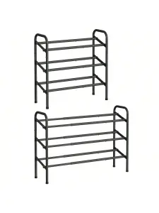 SONGMICS  Expandable Shoe Rack, 3-Tier Metal Shoe Shelf Storage, Adjustable Shoe Organiser, Free Standing Shoe Racks