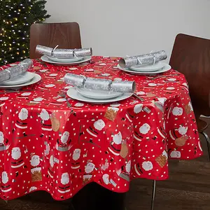 Celebright Festive Christmas PVC Tablecloth - 70in Round - Santa's Festive Table